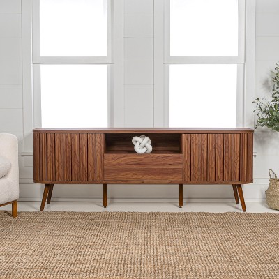 Damien 70" Walnut Farmhouse Curved TV Stand with Storage