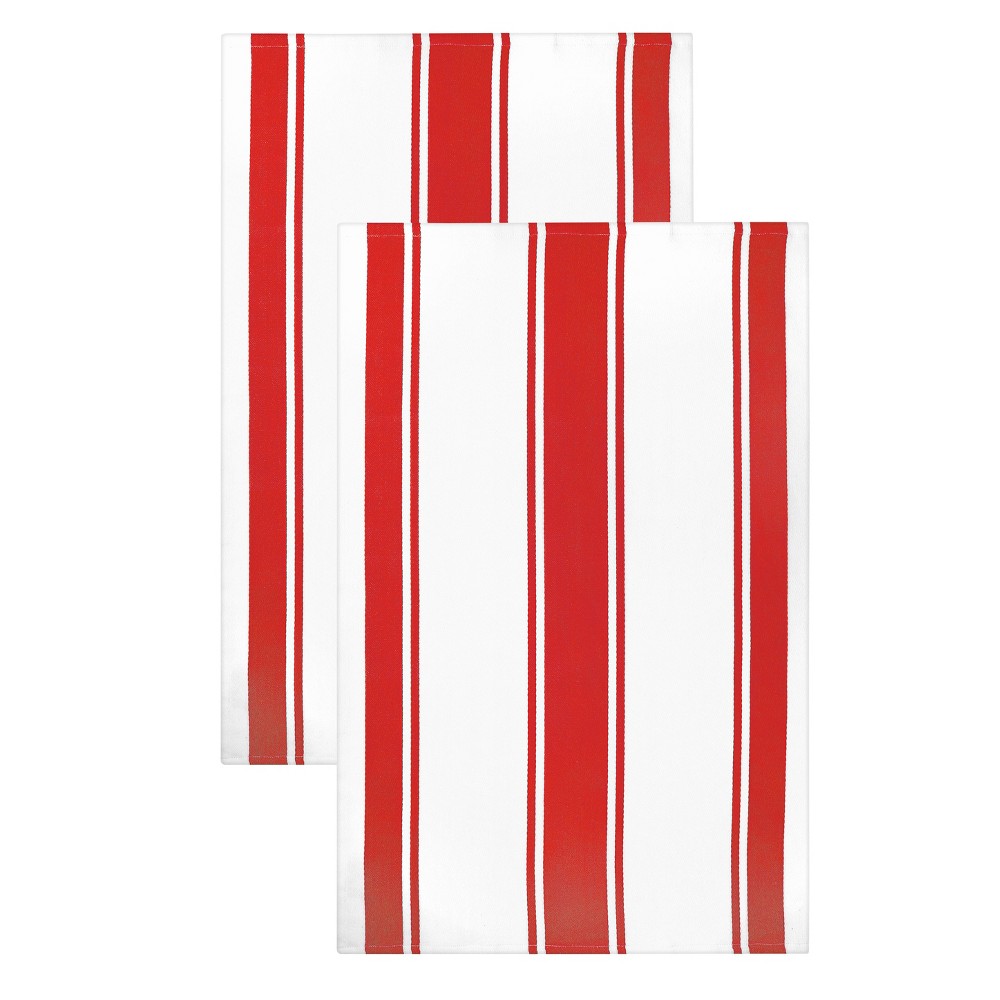 2pk Kitchen Towels Red - MU Kitchen: Cotton Stripe, Highly-Absorbent, Oversized, Dobby Weave, Machine Washable
