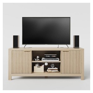Maple Oak 65 Inch Fluted TV Stand with Open Shelves and Storage Cabinets Modern Heavy Duty Entertainment Center for Living Room Bedroom - 1 of 4