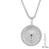 Steeltime Men's stainless steel and simulated diamonds round lion head pendant with greek key accents. Color Options: Silver, Gold - 3 of 4