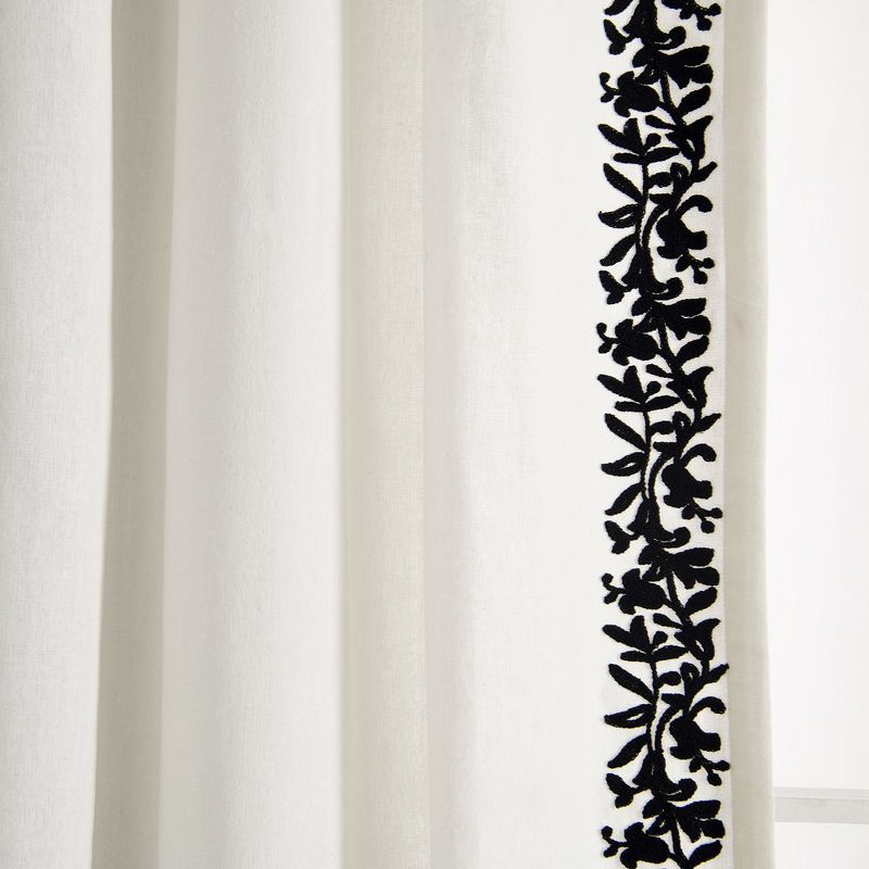 Luxury Modern Flower Linen Like Embroidery Border Window Curtain Panel Off White/Black Single 52X84, 4 of 7