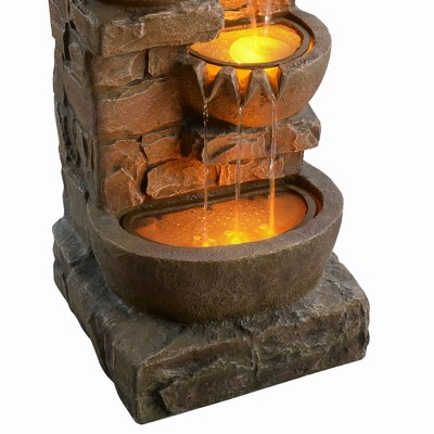 33.27" Brown Polyresin Cascading Bowls and Stacked Stones LED Fountain