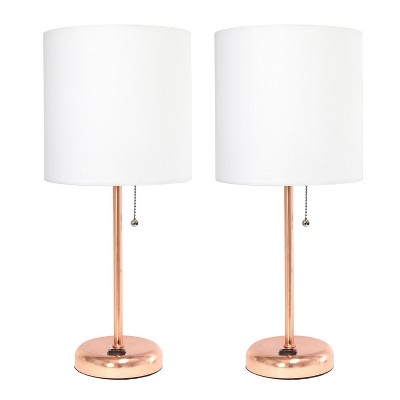 Simple Designs 2pk Sleek Slender Rose Gold Table Lamp White Shade