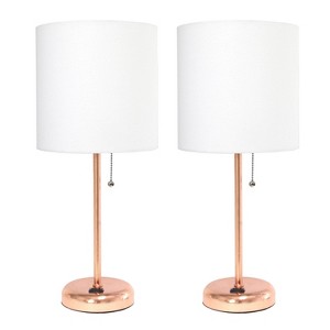 Simple Designs 2pk Sleek Slender Rose Gold Table Lamp White Shade - 1 of 4