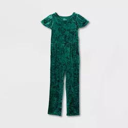 Girls' Adaptive Short Sleeve Velour Jumpsuit - Cat & Jack™ Green