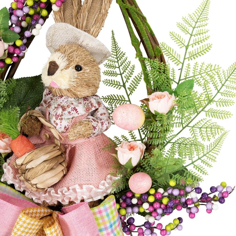 Northlight Flower Bunny Moss Vines Teardrop Easter Wreath - 22" - Pink - Unlit, 5 of 12