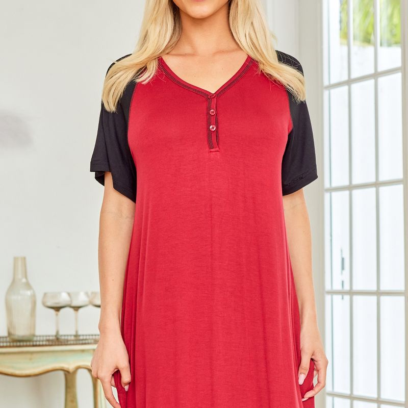 ADR Women's Knit Short Sleeve Nightgown with Pockets, Lightweight Sleep Shirt, Long Sleeve Night Shirt, 6 of 8