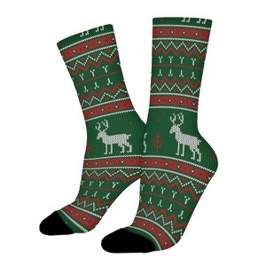 Christmas Deer Women Printed Crew Socks Funny Funky Socks Soft Polyester Novelty Gifts for Artists Men - 1 of 1