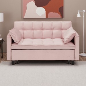 54.3" Fabric 2-Seater Sofa Bed with 2 Pillows & High-Density Sponge Cushioning - 1 of 4