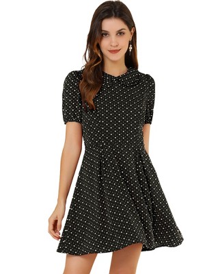 Allegra K Women's Heart Dots Print Short Sleeve A-Line Peter Pan Collar Mini Dress