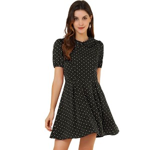 Allegra K Women's Heart Dots Print Short Sleeve A-Line Peter Pan Collar Mini Dress - 1 of 4