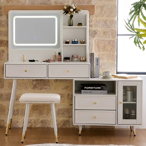 FONTOI 58.5"W Makeup Vanity Desk with Mirror Adjustable Length and Ample Storage for Bedroom Dressing Room, White, 58.5"*15.8"*52.3" - 1 of 4