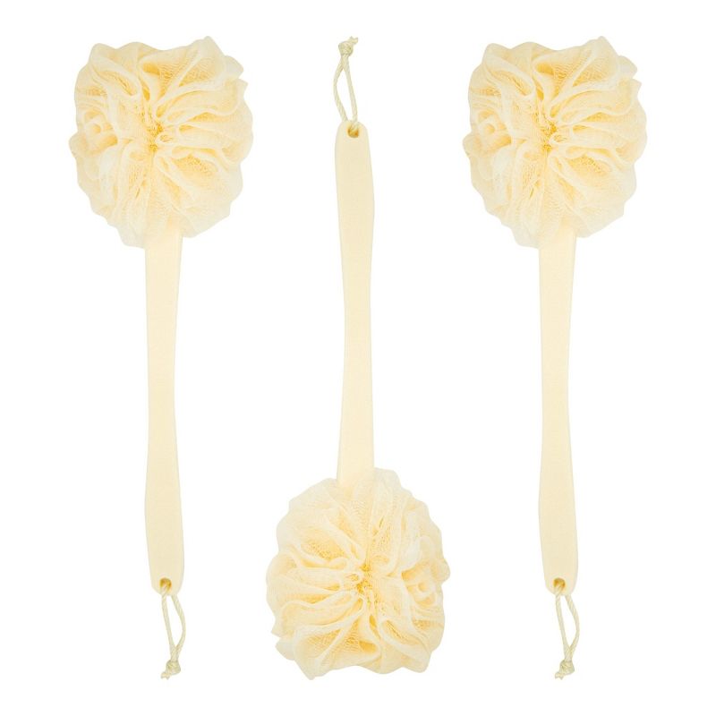 Juvale 3 Pack Exfoliating Back Body Scrubber for Shower, Loofah Sponge on a Stick with Wooden Handle, 15.2 in, 1 of 8