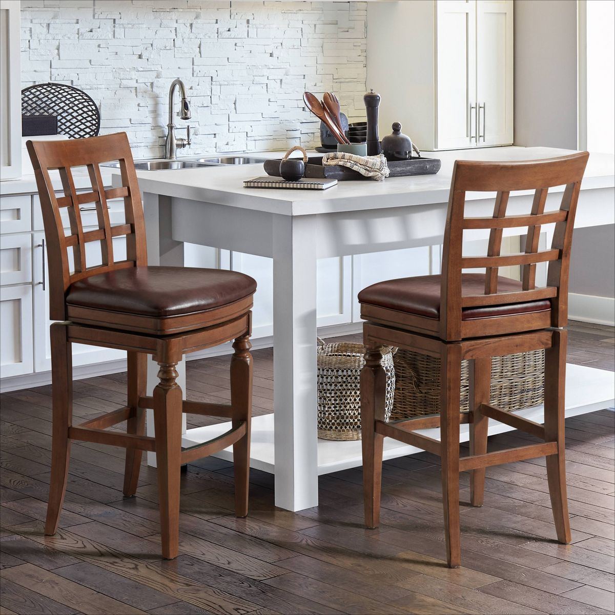 Set of 2 Napa Bar Height Stools with Back Mahogany - Alaterre Furniture: Upholstered, Rubberwood Frame, 30" Seat Height - thumbnail 2
