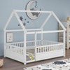 Floor Wooden Bed with House Roof Frame, Fence Guardrails - 2 of 4