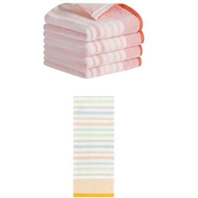 REGALWOVEN 5 Pack Cotton Soft Absorbent Striped Bathroom Hand Towel Set 13" x 27"