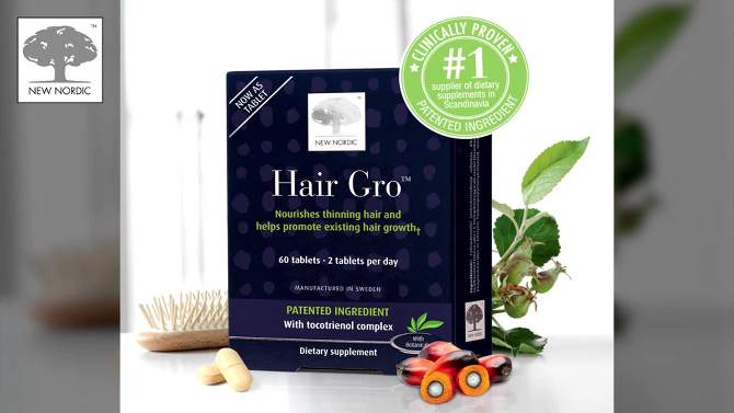 New Nordic Hair Gro Hair Growth Vegan Tablets with Biotin - 60ct, 2 of 12, play video