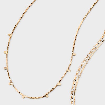 Mixed Chain and Delicate Charm Multi-Strand Necklace - Universal Thread Gold: Lobster Claw Clasp, 16" Length - image 3