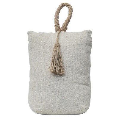 Natural Linen Weighted Door Stop with Beige Tassel