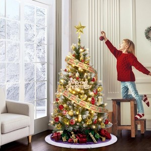 Christmas Tree, Pre-Lit 4.5 Ft Artificial Pine with LED Lights, Hinged Holiday Tree with Foldable Metal Base for Home - 1 of 4