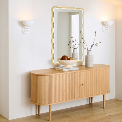 TEHOME Jasmine Rectangle Framed Beveled Bathroom Vanity Mirror in Antique Gold Foil