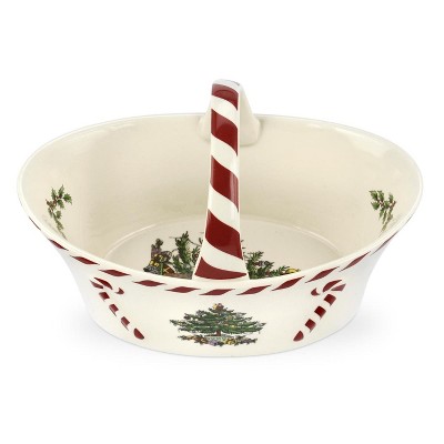 Spode Christmas Tree Peppermint Handled Basket - 6.5 Inch