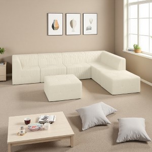 130.32" Corduroy L-Shaped Modular Sectional Sofa, 7-Piece Set - 1 of 4