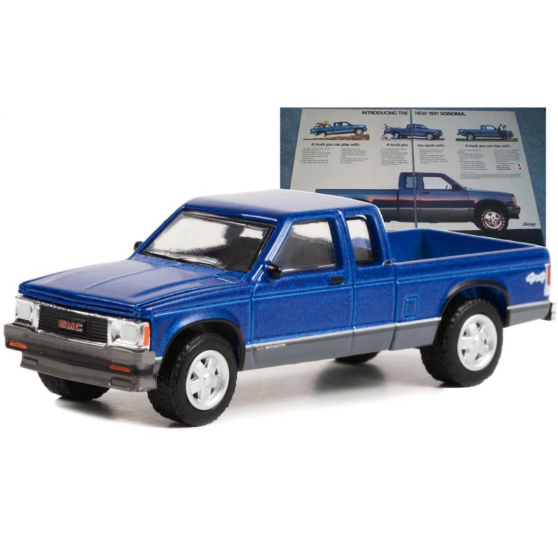 1991 GMC Sonoma Truck Blue Met. and Gray "It's Not Just A Truck Anymore" "Vintage Ad Cars" 1/64 Diecast Model Car by Greenlight, 2 of 4