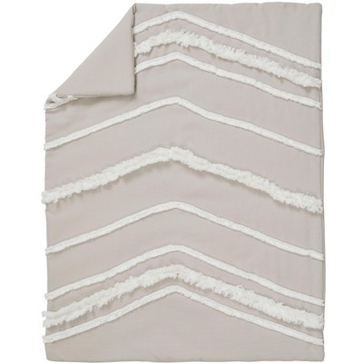 Taupe and Ivory Linen Blend Boho Fringe 4-Piece Crib Bedding Set