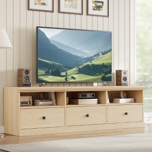 EcoSummer Mid-Century Modern TV Stand for 65/70/75" TVs, 70" Entertainment Center with Drawers & Open Shelves, Natural - 1 of 4