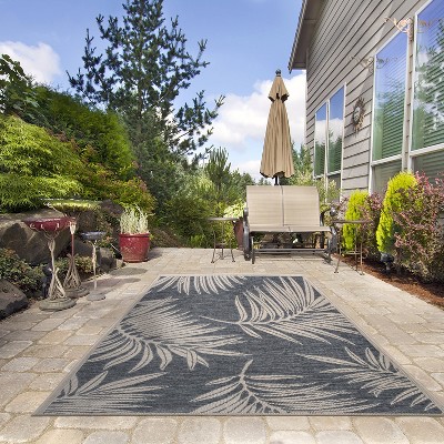 Blue Floral 5' x 7' Reversible Synthetic Area Rug