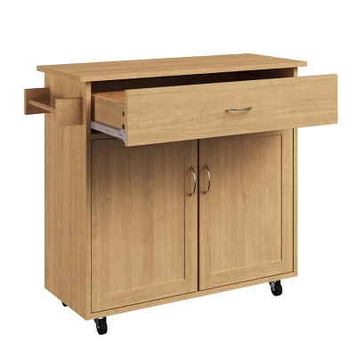 Oak Rolling Kitchen Cart with Spice Rack and Storage
