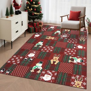 Christmas Area Rug Festival Winter Decorations Rugs Soft Washable Santa Claus Reindeer Snowman Pattern Rug - 1 of 4