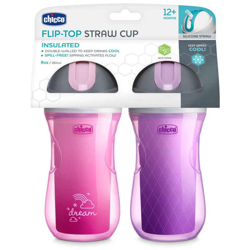 Chicco 9 fl oz Insulated Flip-Top Straw Cup 12 Months - Dream Pink/Purple - 2pk, 3 of 12