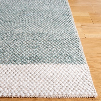 Turquoise and Ivory Striped Wool 4' x 6' Area Rug