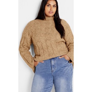 Women's Plus Size Iris Cable Sweater - caramel | CITY CHIC - 1 of 4