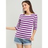 INSPIRE CHIC Women's Elbow Sleeves Boat Slim Fit Casual Stripe Animal Print Multi Floral Pattern T-Shirt - 2 of 4