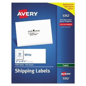 Avery Copier Mailing Labels, Copiers, 2 x 4.25, White, 10/Sheet, 100 Sheets/Box - 1 of 4