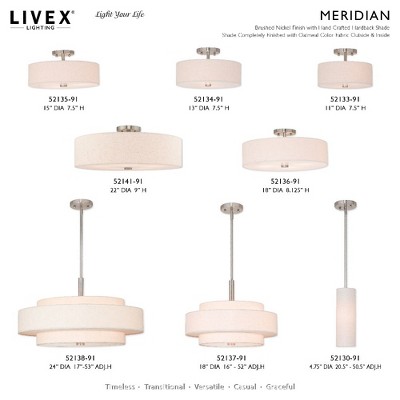 Elegant Brushed Nickel 4-Light Semi-Flush Mount with Oatmeal Fabric Shade