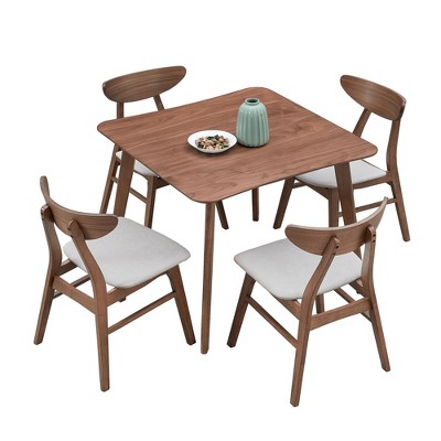VYNXARIA Wood Dining Table Set, Modern  Design Square Kitchen Table ,Fabric Upholstered Dining Chairs for Dining Room, Kitchen, Saving Space,WALNUT