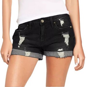 Women's Raw Hem Denim Shorts - Destroyed Raw Edge Jorts with Distressed Details - 1 of 3