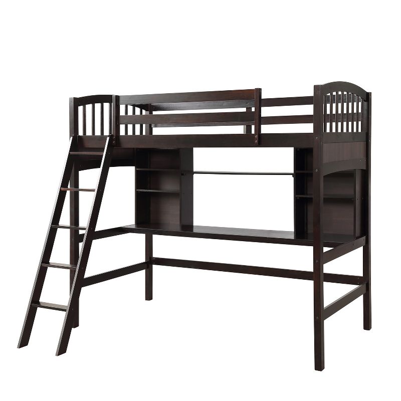 Twin size Loft Bed with Storage Shelves, Desk and Ladder - ModernLuxe, 5 of 8
