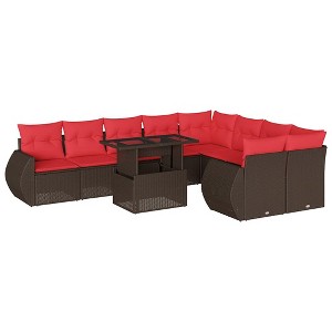 vidaXL 10 Piece Garden Sofa Set with Cushions Brown Poly Rattan - 1 of 4