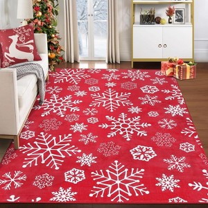 6x9 Christmas Area Rug, Washable Snowflake Pattern Velvet Foldable Decorative Carpet for Coffee Table Bedroom Dining Table, Holiday Decor - 1 of 4