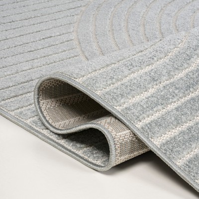 Light Blue and Cream Geometric Synthetic Runner Rug, 2 x 8