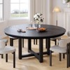 PexFix 59" x 59" Solid Wood Farmhouse Dining Table Round Wood Texture Top with Cross X Base for Modern Dining Rooms & Family Gatherings Black - 3 of 4