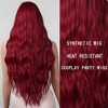 Pink Long Wavy Wigs with Bangs Synthetic Dark Roots Wigs for Women Natural Wave Fake Hair Heat Resistant Cosplay Party Use Wig - 3 of 4
