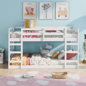NicBex Twin Over Twin/Full Over Full Bunk Bed with Ladder,Solid Wood Loft Bed with Safety Fence for Bedroom,White/Gray - 1 of 4