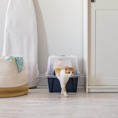 Large Navy Enclosed Cat Litter Box with Scoop