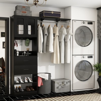 Aheaplus 20"-60" Closet System with Visualize Cabinet Door and Wooden Drawers
